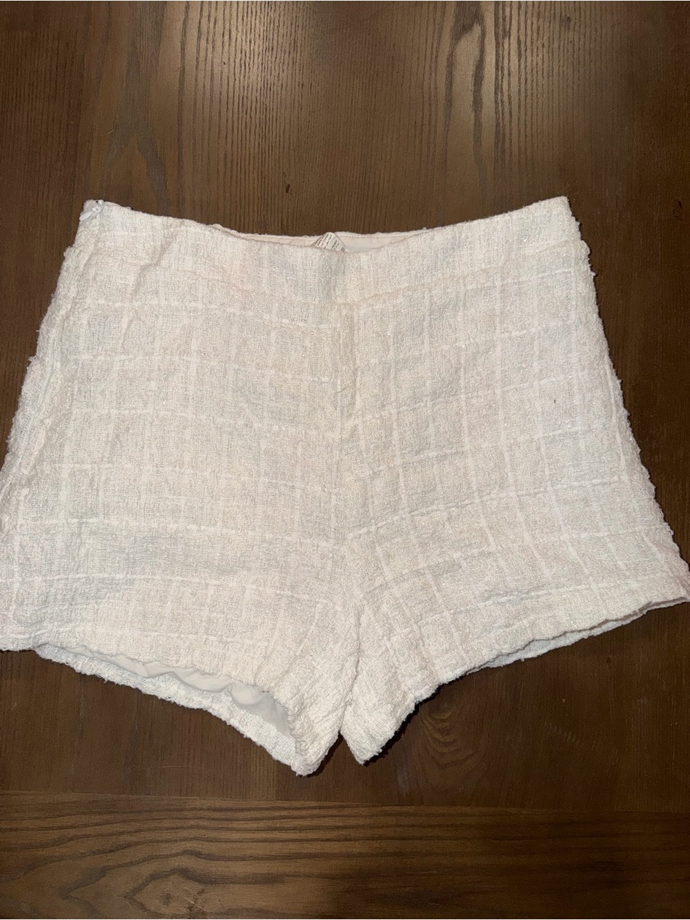 SHEIN Cream Textured High-Waist Shorts